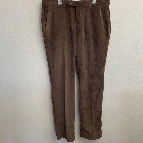 Peter Millar Mens Size 40 x 35 Brown Corduroy Pants Flat Front Straight Leg - Picture 2 of 7